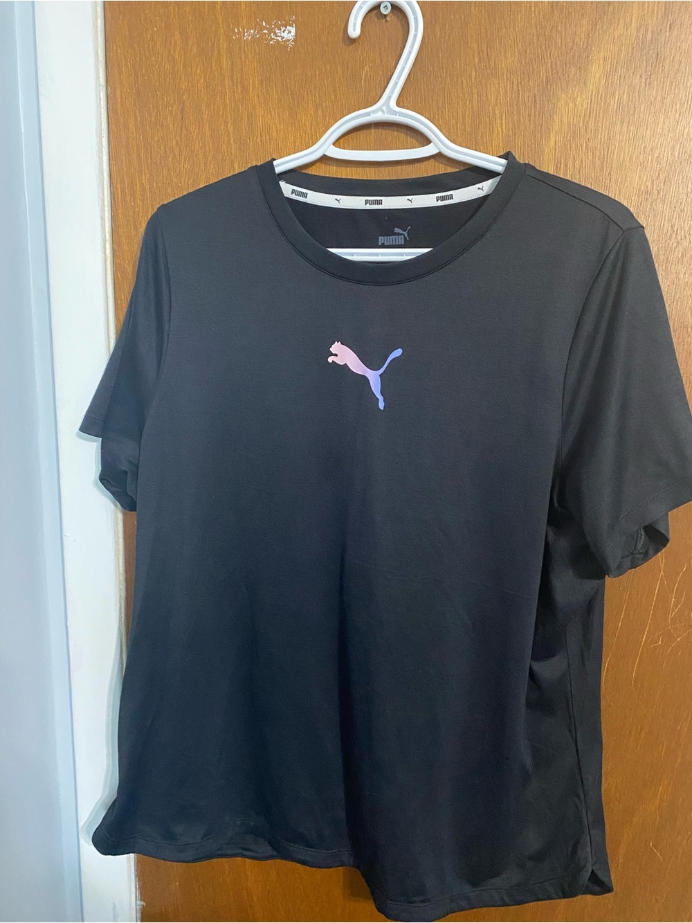 Puma Black Short Sleeve Tee with Pink-Purple Logo
